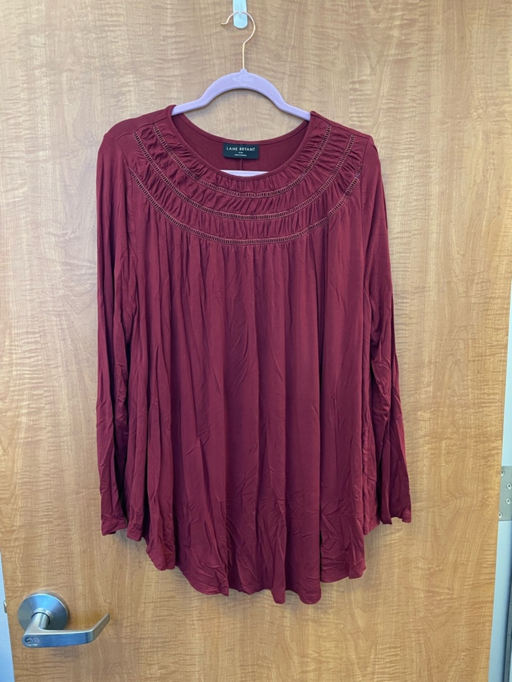 Lane Bryant Burgundy Long-Sleeve Peasant Top
